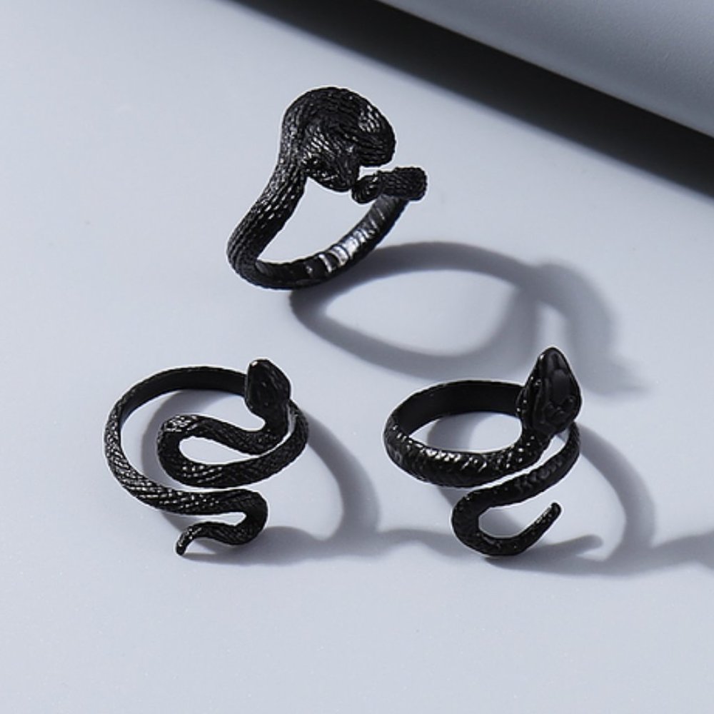 Medusa Black Metal‎ Snake 3PC Ring Set GOTH PUNK ROCK MEDUSA HALLOWEEN SEXY GIFT